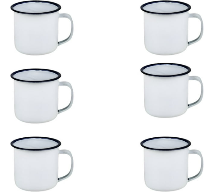 Buy AZ Décor Mug Enamel 6Cm White W/Blue Rim Ceramic Coffee Mug (150 ml ...