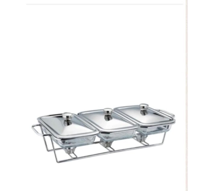 Triplet Chafing Dish 3 X1.5l Dishes With Warmer Silver Crockery