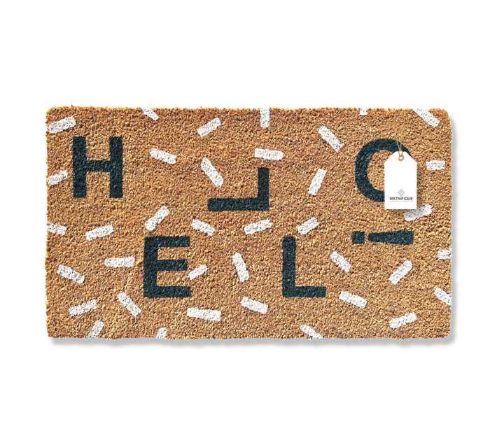 Funky Hello Doormat Design 700 x 400 x 14mm Blue and White Makro
