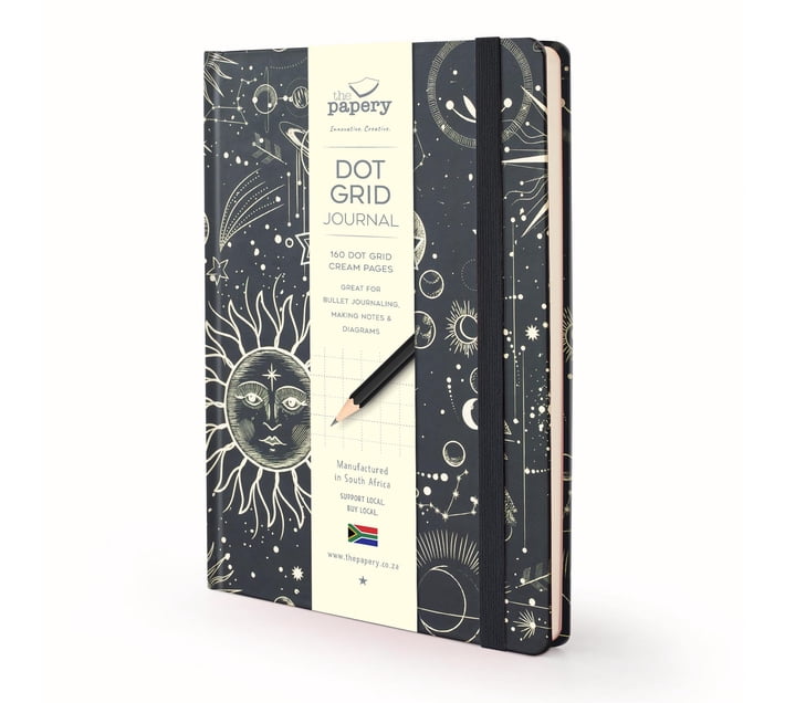 Retro A5 Hard Cover Dot Grid Journal - Sun Moon Stars | Makro