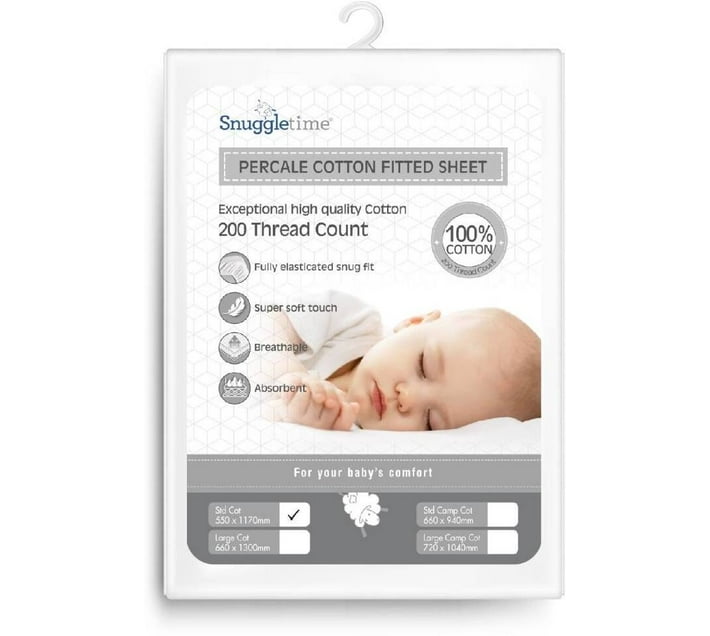 Snuggletime Percale 100 Cotton Sheets Std Cot 200 TC Cotton Crib