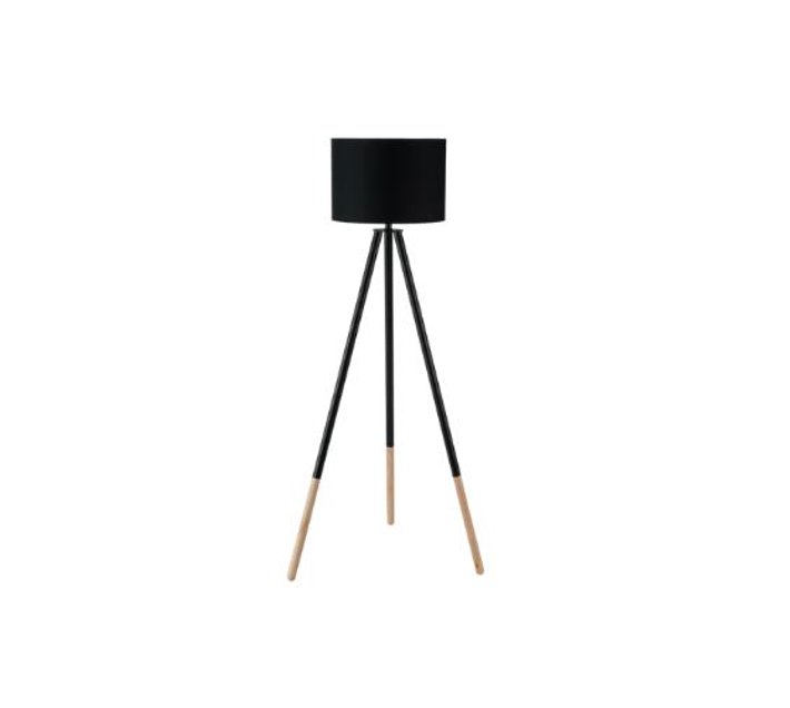 Someone’s in a Makro LAMP FLOORWOODEN TRIPODBLACK FABRIC SHADE 156cm Mood