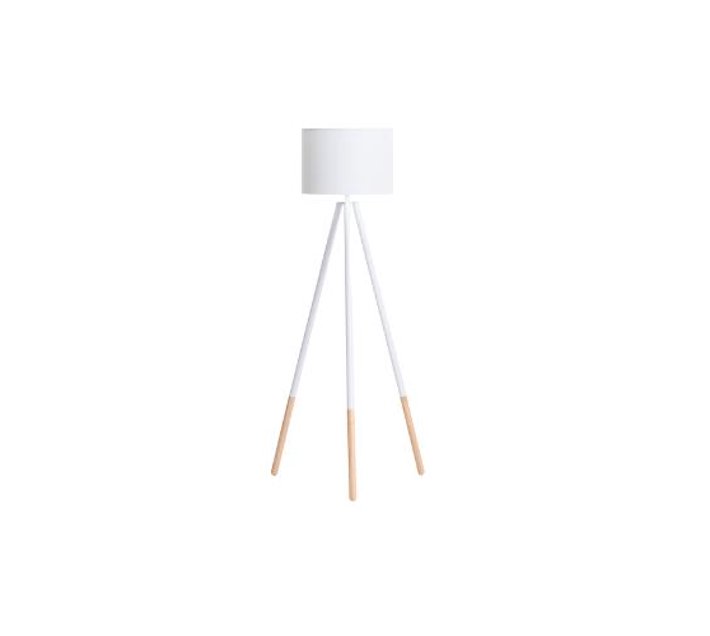 LAMP FLOORWOODEN TRIPODWHITE FABRIC SHADE 156cm Makro