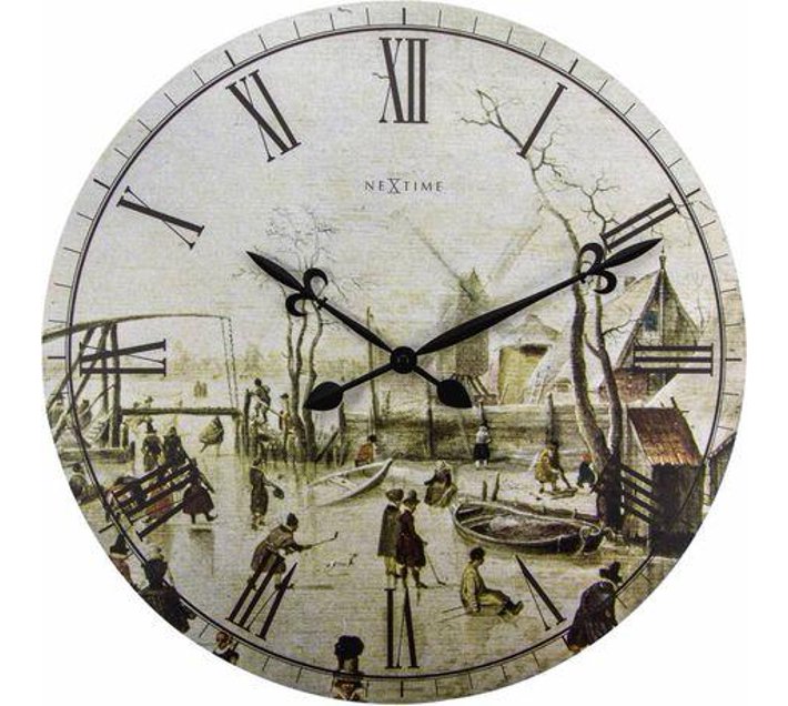 NeXtime 50cm Scene On Ice Near Town Wood Round Wall Clock Makro