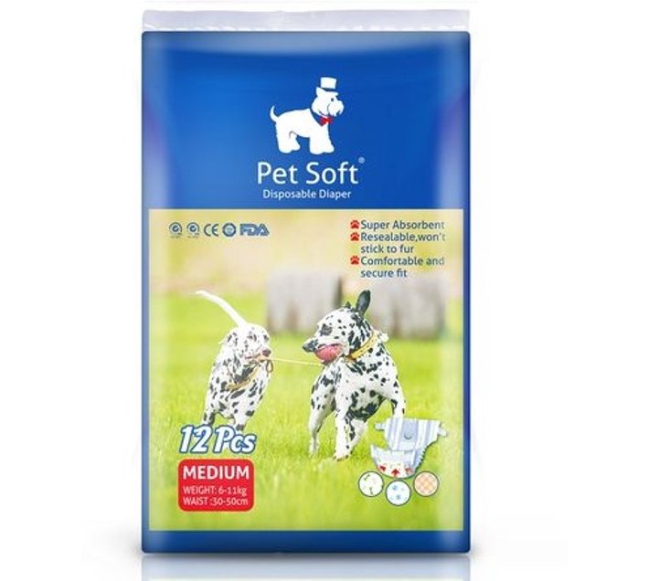 Pet Soft Medium Disposable Female Dog Diapers Pack of 12 Tape Diapers