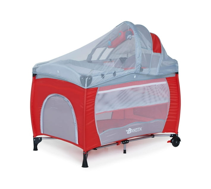 Baneen Baby Cot Crib with Diaper Changer, Net, Toys, Canopy, Wheels and
