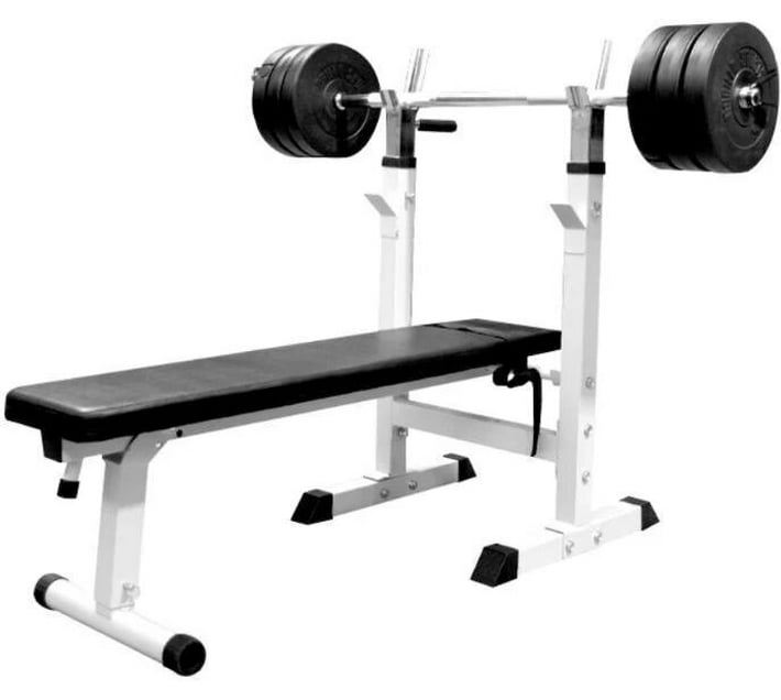 Gorilla Sports Weight Bench with 38KG Vinyl Weight Plate and Barbell ...