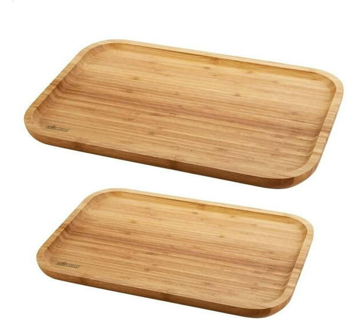 Heartdeco 2pcs Rectangular Bamboo Food Serving Platter Tray Tray (Pack