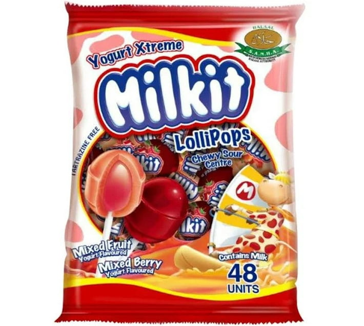 MILKIT Milkit Lollipops Mixed Fruit Yoghurt Extreme Flavoured 48s Pouch