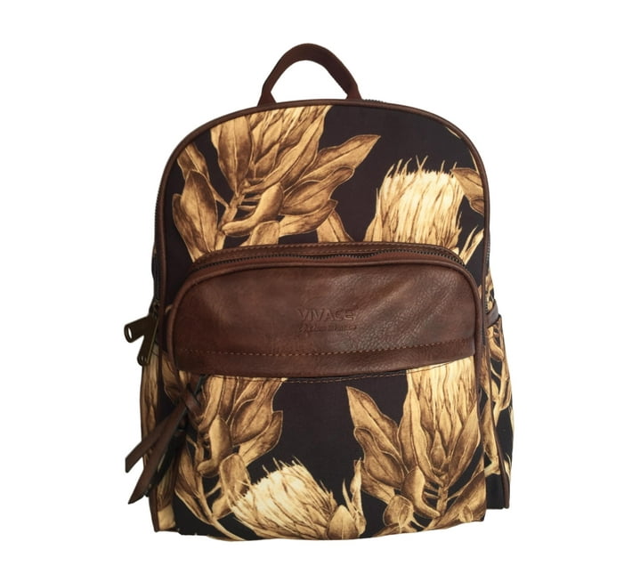 Canvas Floral Laptop Backpack Chocolate Makro