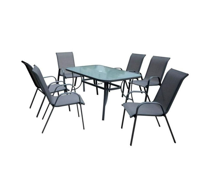 7 Piece Steel Outdoor Dining Patio Table & Chairs Makro