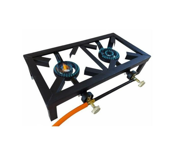 2 Burner Gas Stove with a Pipe and Regulator Makro