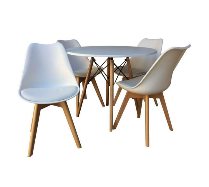 Round Table + 4 Padded Chairs White Makro