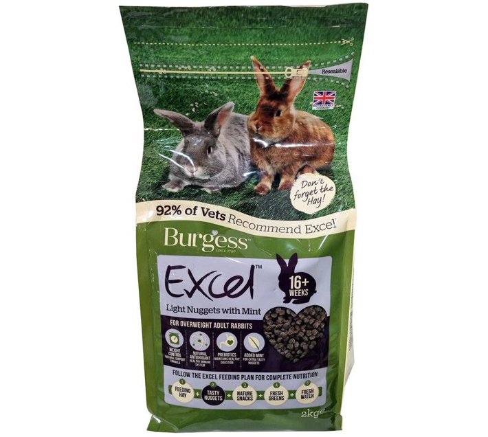 Burgess Excel Light Rabbit Nuggets with Mint 2kg Mint 2 kg Dry Adult
