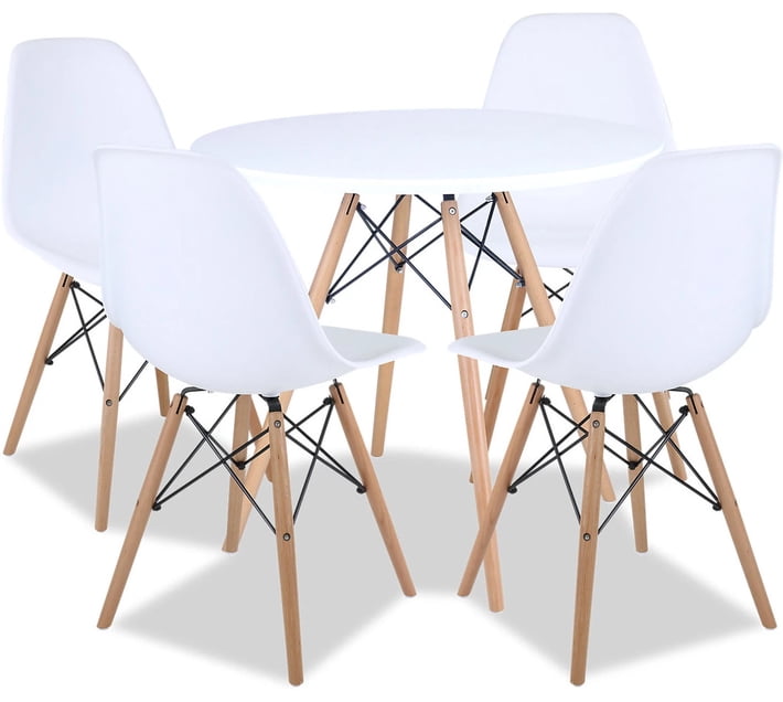 Eay Thing 80 cm White Round Coffee Table with 4 Chairs Engineered Wood ...