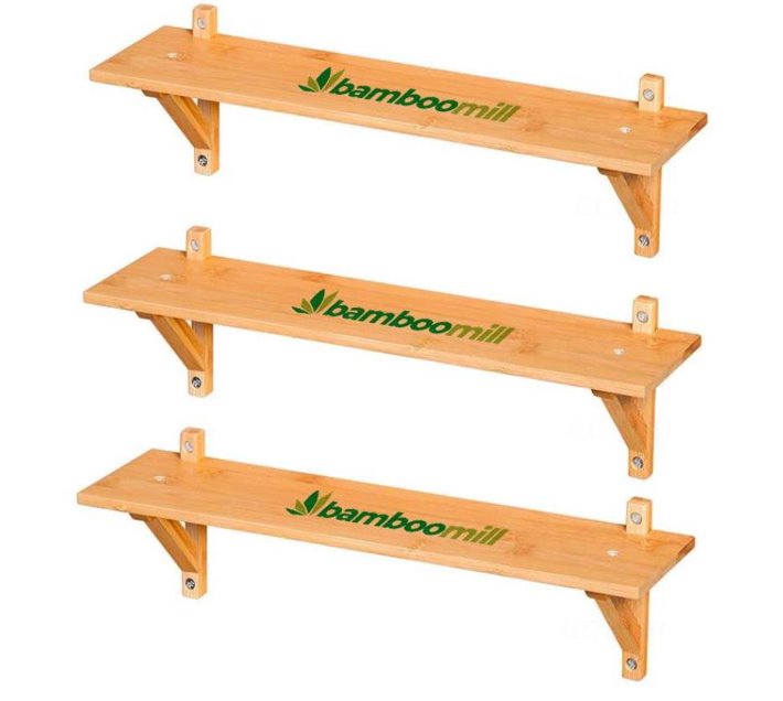 Bamboomill Wall Mounted Floating Shelves Bamboo Storage ShelfSet of 3