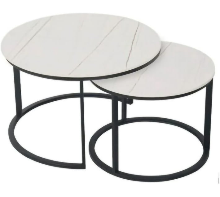AK Coffee Tables Set of 2 Rounded Faux Marble Top Metal Coffee