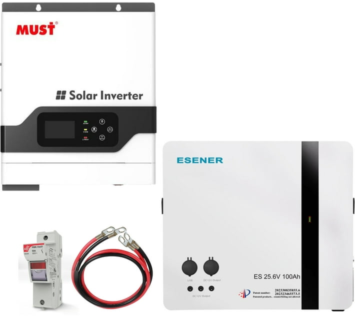 Must 3kW Hybrid Inverter & 2.56kWh Esener Lithium Ion Battery (100Ah