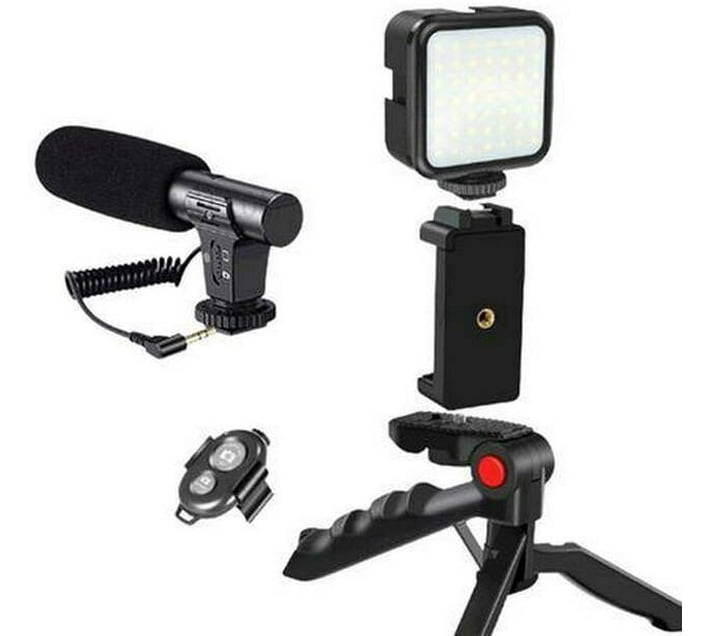 Vlogging Kit With LED Light And Microphone Tripod Kit