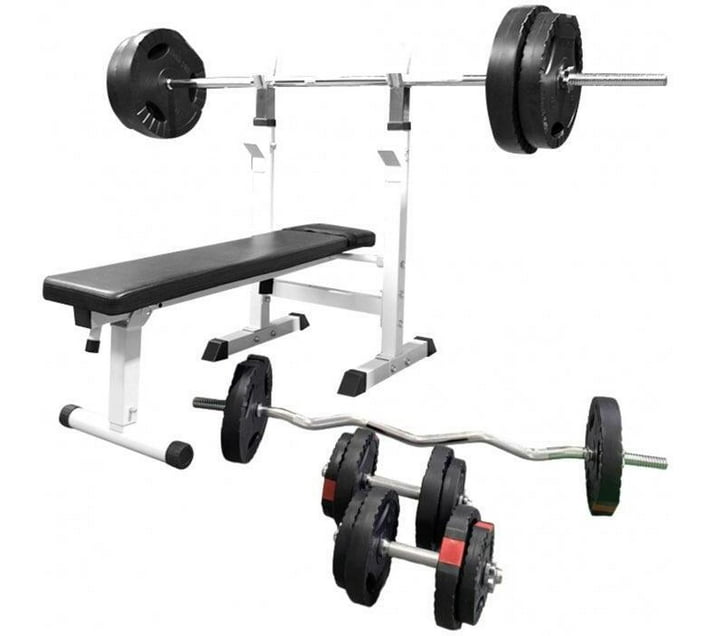 Gorilla Sports Adjustable Weight Bench White with 100kg Vinyl Tri-Grip ...