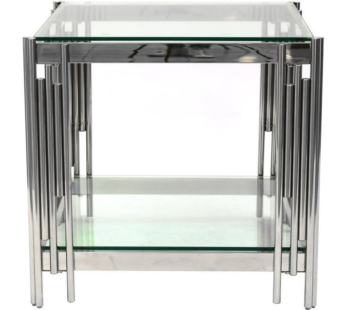 KCW Furnitures 981 Glass Side Table (Finish Colour Silver, DIY(DoIt
