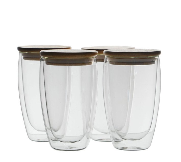 Someones In A Makro Double Walled Glasses With Bamboo Lid 450 Ml Set Of 4 Mood 9313