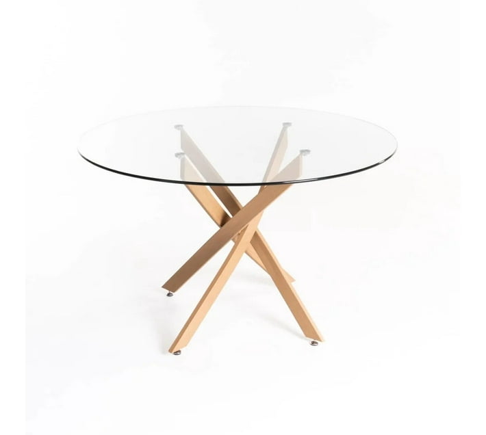 Nova Round 10mm Glass Top Dining Table Beech 4 Seater 125600303521