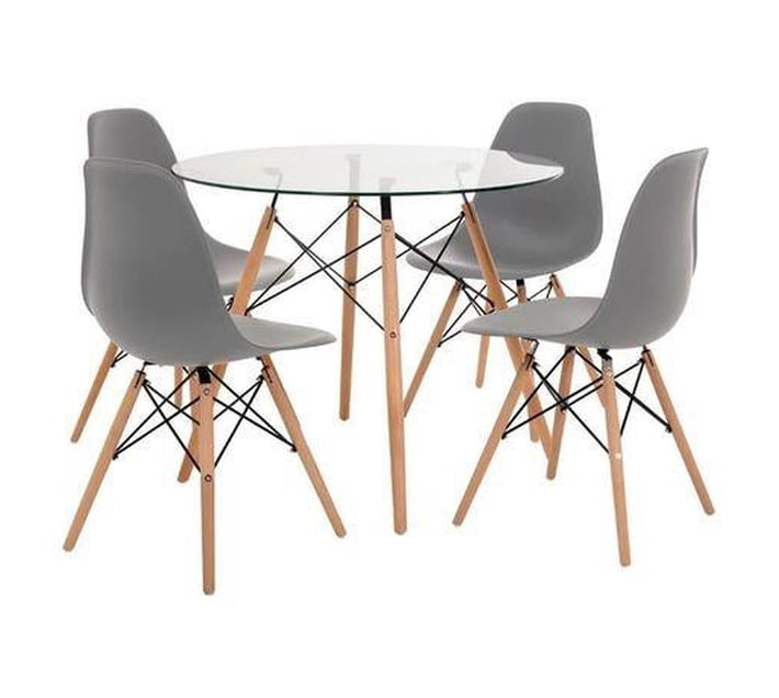 smte5 Piece Glass Table and Grey Wooden Leg Chairs Makro