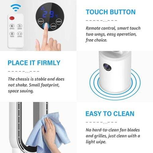 38" Bladeless Fan, Bladeless Tower Fan With Remote, 24 Speeds, 12 Hour Timer 60 Oscillation Easy Clean Quiet Cooling Fan Home Office Bedroom Silver