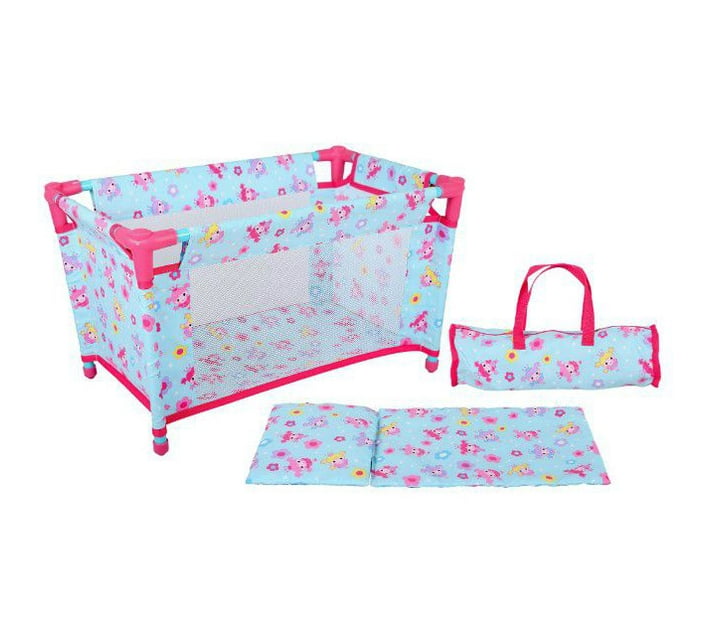 Dollsworld Dolls Travel Camp Cot with Quilt, Pillow and Carry case Makro