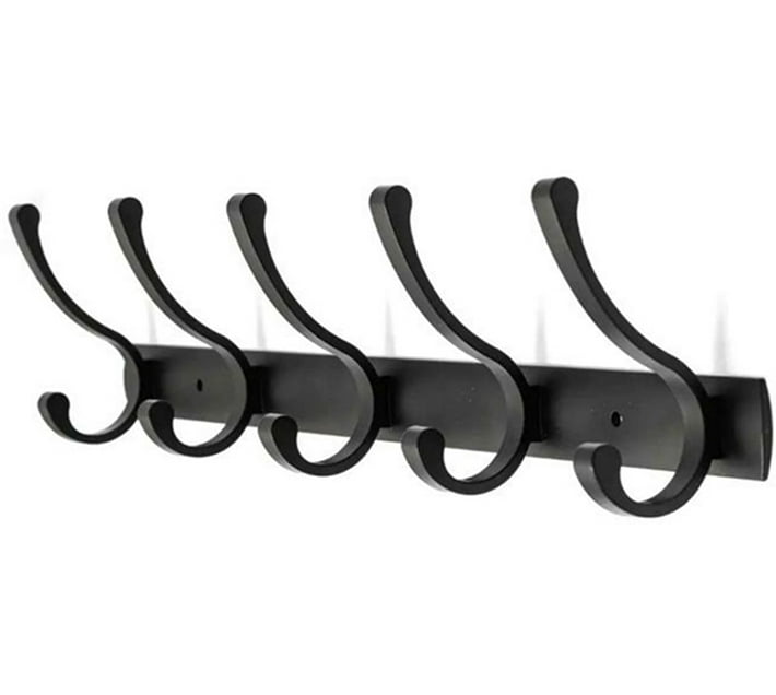 WOODLY Coat Hook Rack, Black, Aluminium, Hook 5 (Pack of 1) | Makro