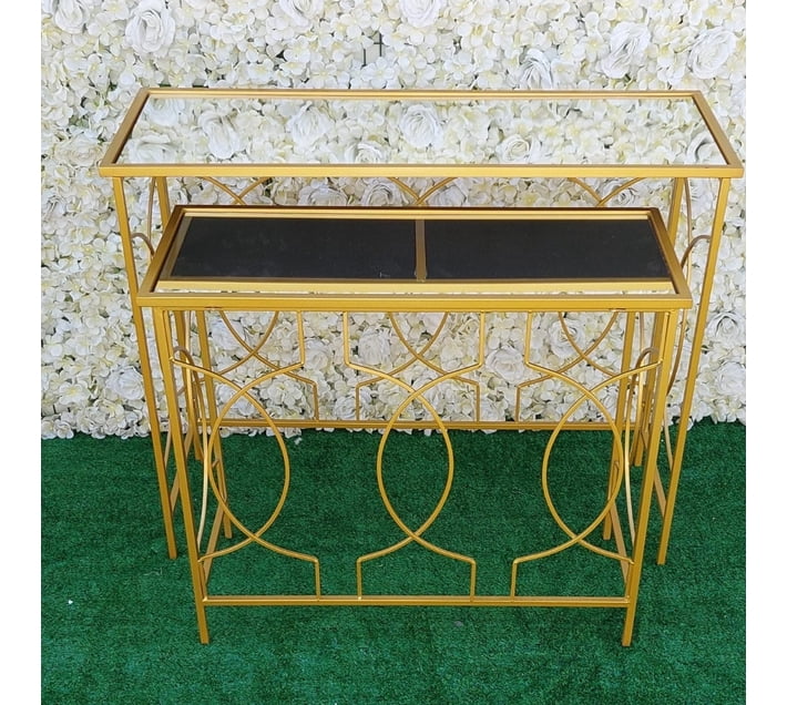 Generic Sd831-2 2pcs Gold Metallic Glass Top Table Set Glass ...