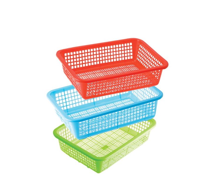 Plastic Baskets 30cm x 23cm x 7cm Assorted Colours (Pack of 12) Makro