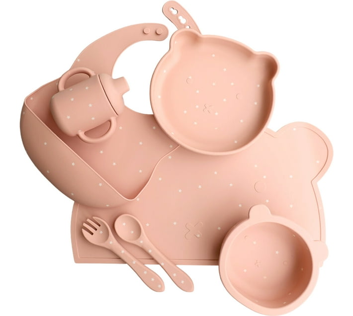 Little Luna Baby Toddler Teddy Bear Feeding Set 7pc Food Grade Silicone Pink Makro