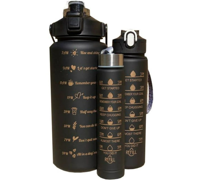 Generic Motivational 2000 ml Water Bottles (Set of 3, Black) | Makro