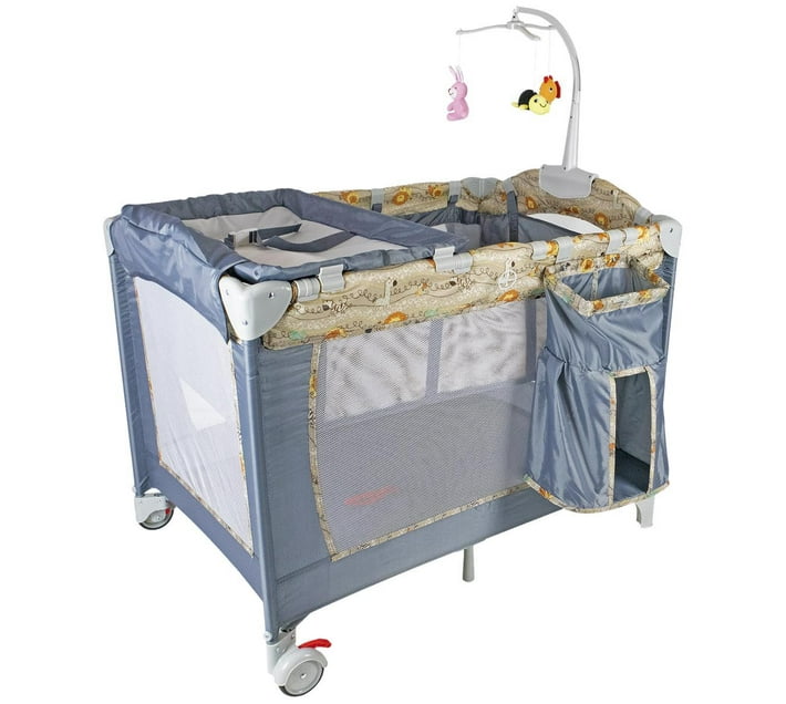 Baby Links Mia Camp Cot with 2 layers, Change Tray, Cot Mobile