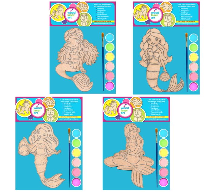 Wood Art Paint Craft Pretty Mermaids (4 x 1 Creation Kits) Makro
