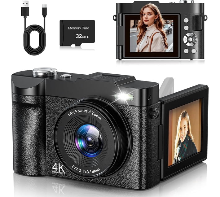Buy BLUE 1 4K Digital Camera for YouTube with 2.8-inch 180° Flip Screen ...