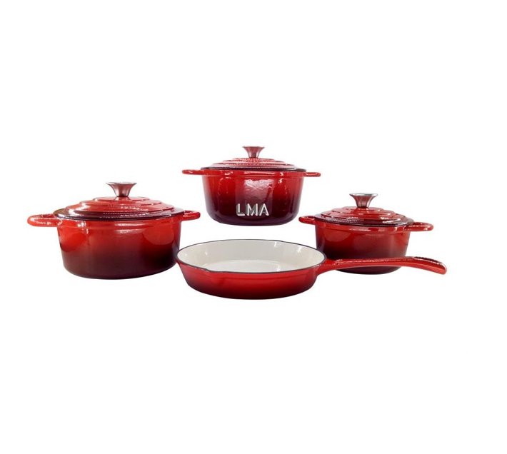 Someone’s in a Makro 7 Piece Cast Iron Cookware Dish Set Red Mood
