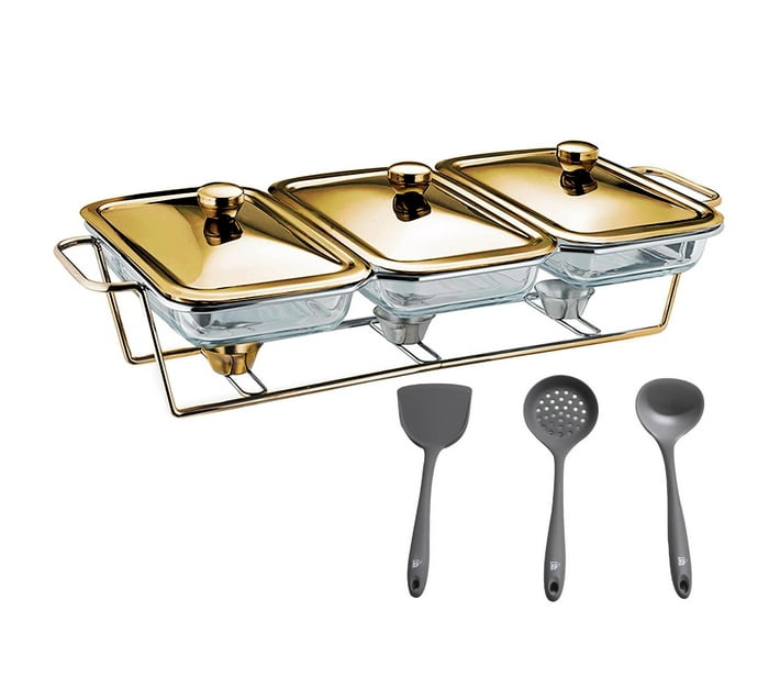 Someone’s in a Makro 4.5L Glass Triple Pan Chafing Dish with Metal