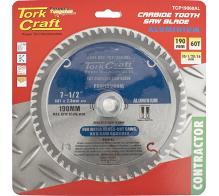 Tork Craft Blade Contractor Alum 190 X 60T 30/20/16 Circular Saw TCT