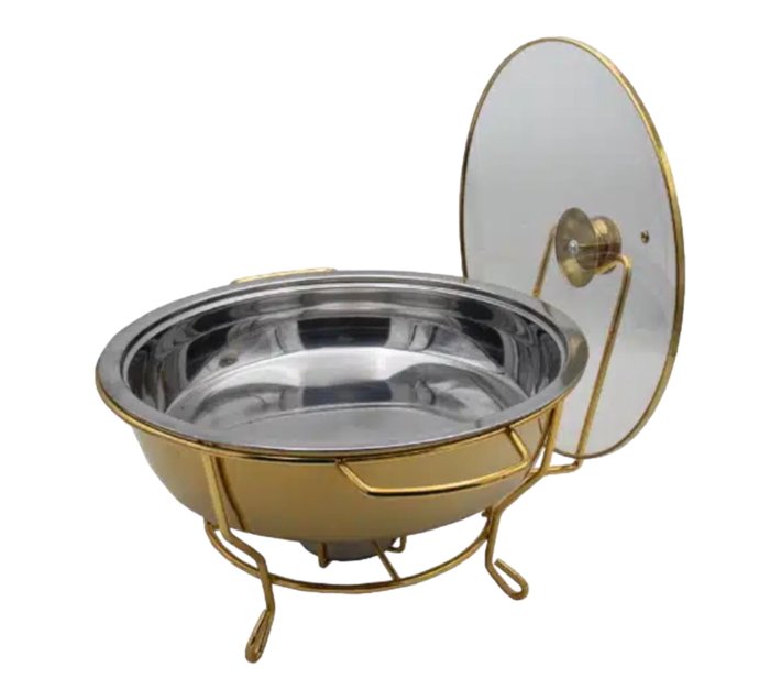 Someone’s in a Makro Gold Chafing Dish 6L Round With Glass Lid Wire
