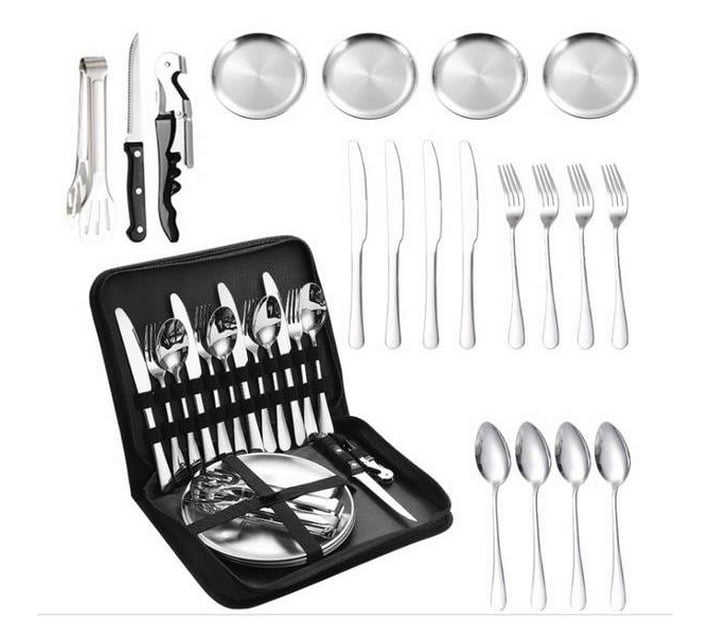 Someone’s in a Makro Camping Cutlery Set For 4 People Portable Stainless Steel Flatware With