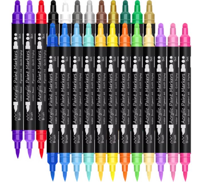 Miss Bliss Imports 24 Dual Tip Acrylic Paint Marker Pens Brush & Dot