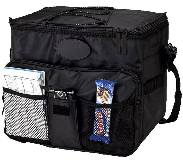 Cooler with 2 Front Mesh Pockets Polyester Beverage Storage Cooler Bag