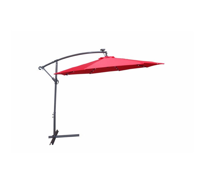 Hazlo Outdoor Patio Cantilever Umbrella With Solar Panel Led Lights Red Makro