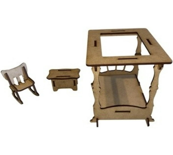 Bronkies Wooden Doll House Furniture Daffodil Bed, Chair & Sidetable