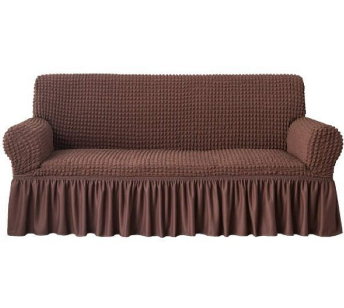 SMTE Polyester Striped Sofa Cover (Brown Pack of 4) Makro