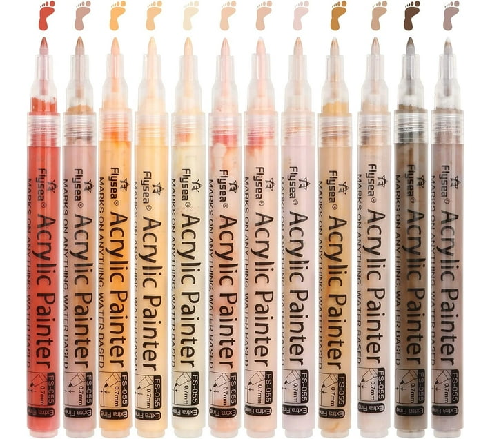 Miss Bliss Imports 12 Skin Tone Acrylic Pen Markers Fine Tip Scrapbook