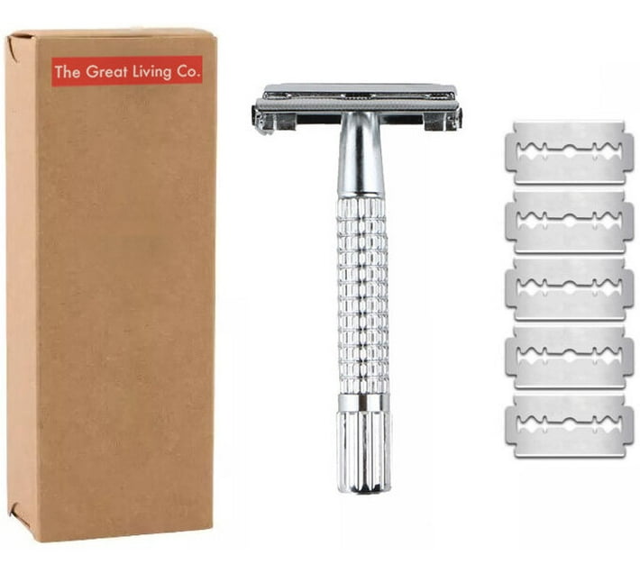 The Great Living Co. Butterfly Double Edge Shaving Razor & 5 Blades ...